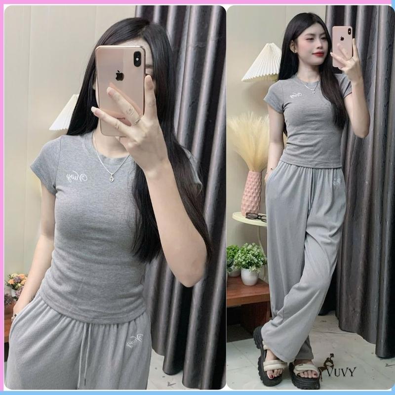Sét đồ thể thao nữ Vuvy thêu nổi Áo chất zipcotton co dãn 4 chiều mix quần tăm nhung dày dặn SET92 5