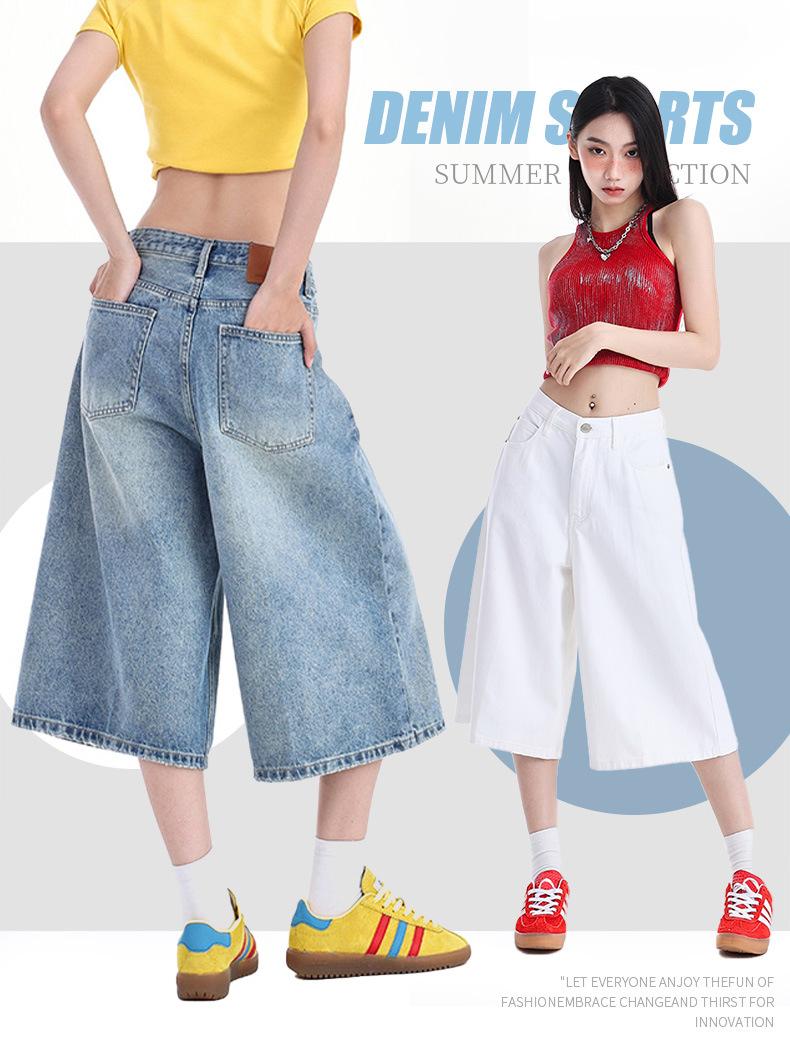 Product Introduction of High-Quality American Style Spicy Girl Seven-Quarter Wide-Leg Jeans for Women Spring Summer 2025 New High-Waisted Loose Slimming Petite Mid-Length Top Baggy Pants Women Womenswear Bottom 2