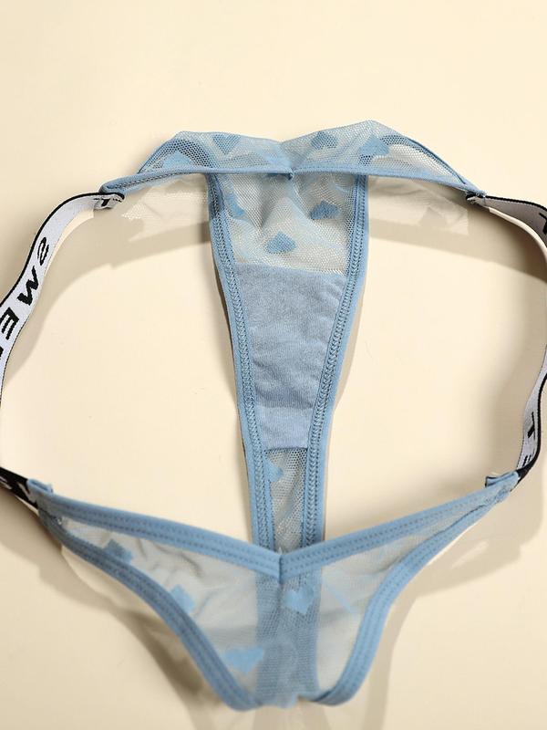 Women's Letter Tape Heart Pattern Tulle Thong, Soft Comfortable Breathable V-Shaped Waist Panty for Daily Wear, Women's Underwear for All Seasons 3
