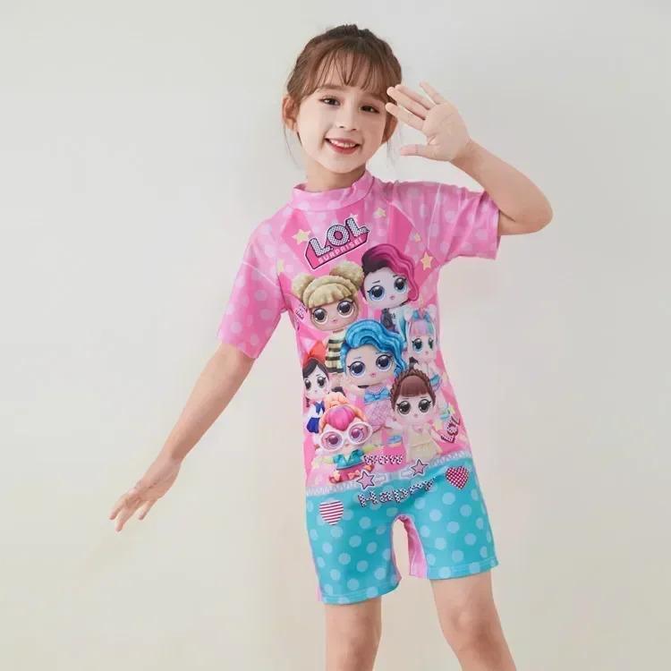 Product Introduction of Conservative Swimsuit 2024 One-piece Girl's Short-sleeved Shorts Swimsuit Cartoon Cute Children's Swimsuit Baby Girl 3