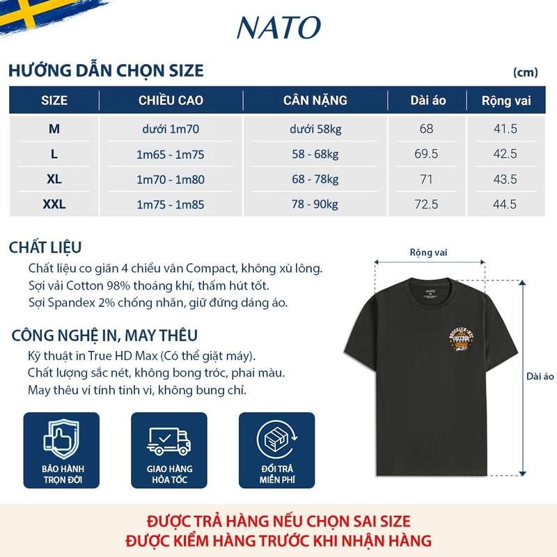 Áo Thun Cổ Tròn Nam BROOKLYN Vải Cotton Cao Cấp Đẹp Phông Tay Ngắn Xanh Màu Rêu Navy Họa Tiết NATO 1