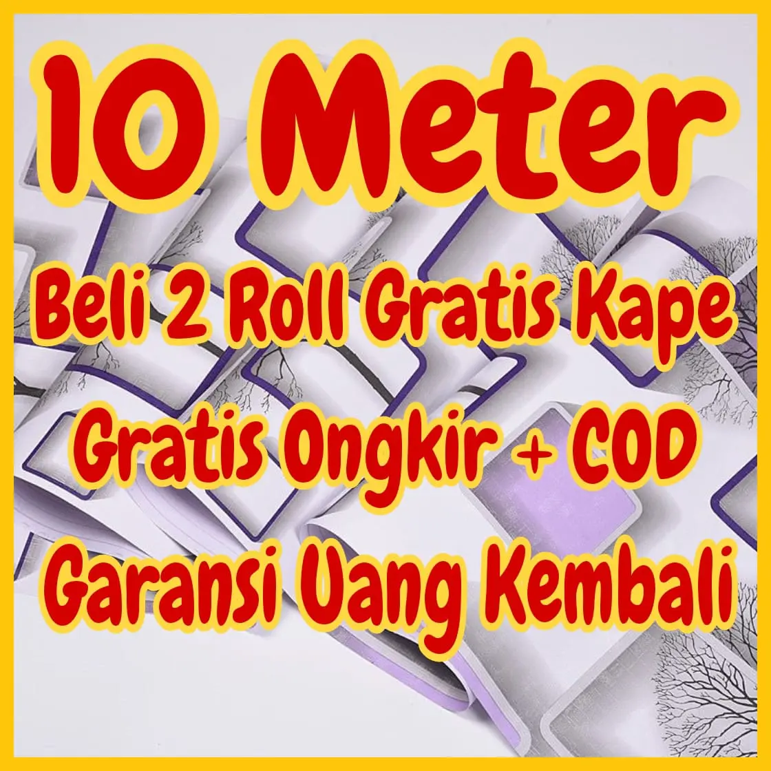 Wallpaper Dinding 10 m 10 meter 45 cm x 10 m MOTIF KOTAK 3D BIRU UNGU HIJAU KUNING COKLAT