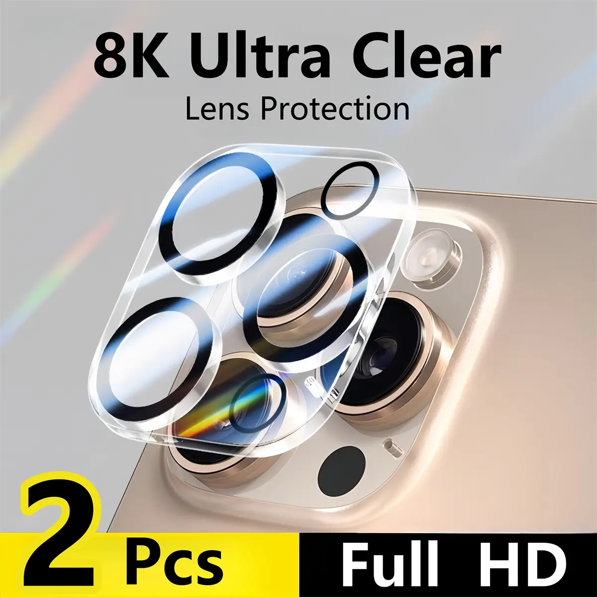 Pelindung Lensa Kamera, Set 2 Keping, Serasi dengan iPhone 16, 15, 13, 14, Pro Max, Plus, Mini, Penutup Pelindung Skrin, Serasi dengan iPhone 12, 11, Pro Max, Kaca Bajaan Kamera