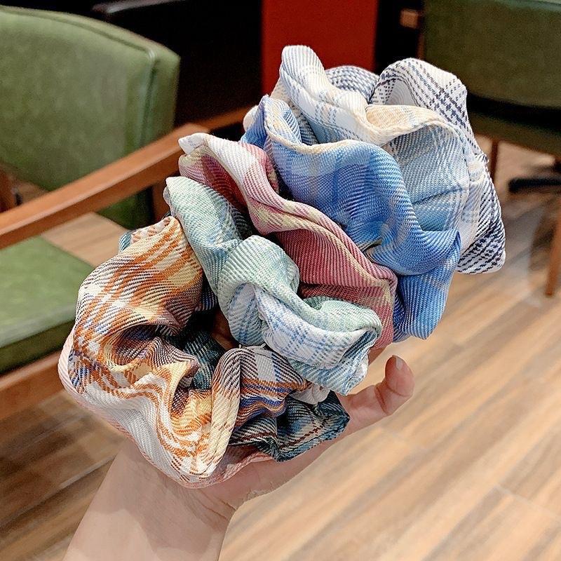Scrunchie Retro Ikat Rambut Plaid Vintage Retro Hijab Wanita Korea Import 5