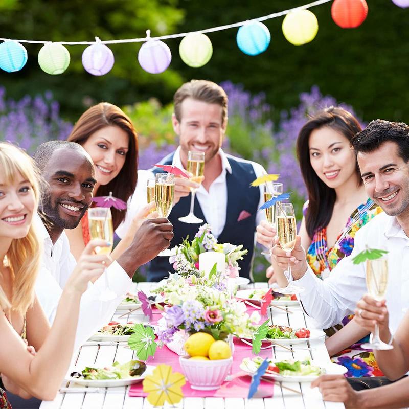 Umbrella Shaped Fruit Stick, 50pcs/set Colorful Umbrella Straws for Drinks, Hawaiian Cocktails Umbrella Straws, Beach Tropical Drinks Party Decorations 5