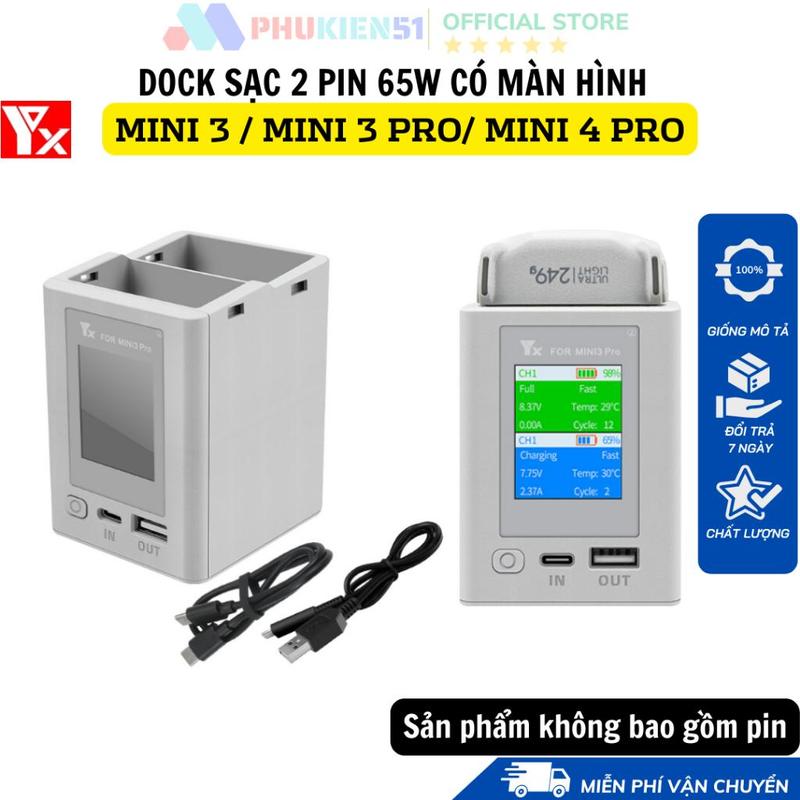 Hub sạc YX 2 khe 35W 65W DJI Mini 3 / Mini 3 pro/ Mini 4 Pro tối đa 35 W 2 chiều