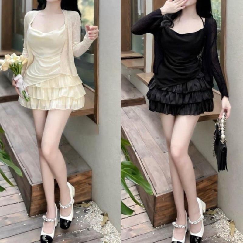 [SB32] Sét áo thun nhũ có mút và chân váy 3 tầng voan Women