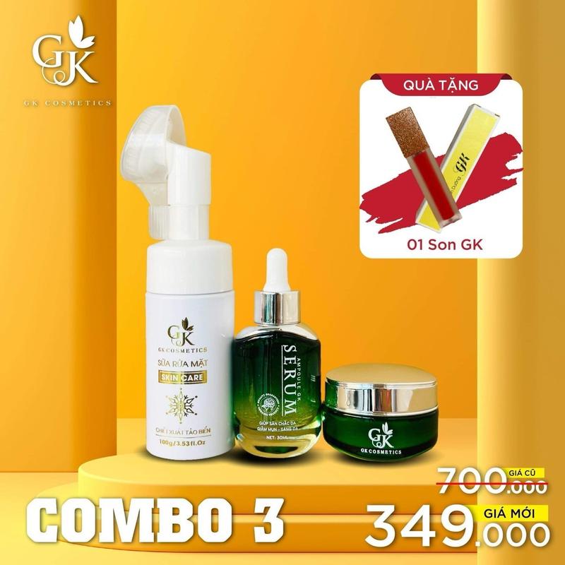 COMBO 3 MÓN CHǍM SÓC DA KEM FACE SERUM SỮA RỬA MẶT - TẶNG SON DƯỠNG GK