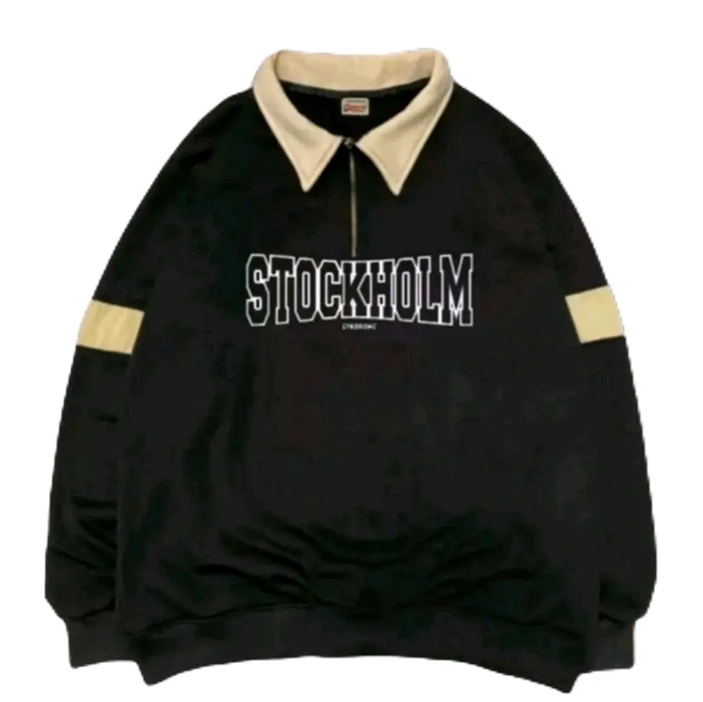 SWEATER PRIA HALFZIP RUGBY STOCKHOLM OVERSIZE Fleece Panjang Nyaman