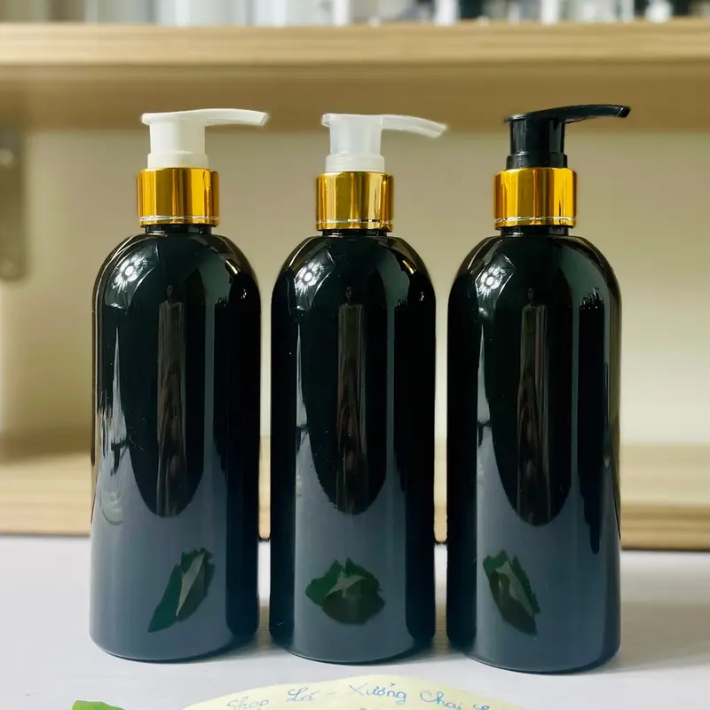 Chai Lọ Nhựa Cocoon Màu Đen 300ml Đủ Kiểu Vòi Nhấn-Xịt Phun Sương-Nắp Bật-Vặn-Khoá Vàng,Bạc-Vòi Nhấn Cao Cấp-Chất Lượng đựng ủ tóc bình 3