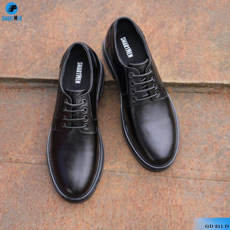 Giày nam casual Smartmen GD211-D da thật đế cao su nguyên khối đệm khí siêu êm tăng chiều cao bí mật 6cm Leather shoes chunky derby