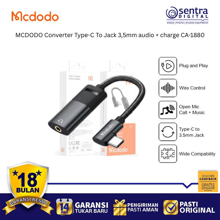 Gambar MCDODO Converter Type-C To Jack 3,5mm CA-1880 USB-C Audio Headphone Adapter Clear Sound dari Sentra Digital Kota Surabaya Tokopedia