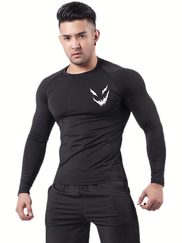 Men's Tight Graphic Raglan Sleeve Tee, Street Fashion Casual Soft Comfy Round Neck Long Sleeve T-shirt for Spring & Fall, Men's Top for Outdoor Workout Running 2