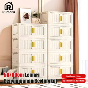Rumara-50cm Lemari Lipat Plastik 2-5 Tingkat Lemari Pakaian Serbaguna Portable Besar