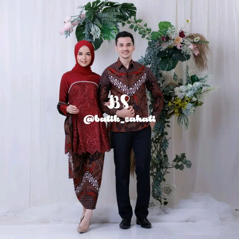 SET COUPLE RINJANI MAROON KEMEJA, ROK DAN KEBAYA WANITA /BAJU KONDANGAN, LAMARAN DAN WISUDA