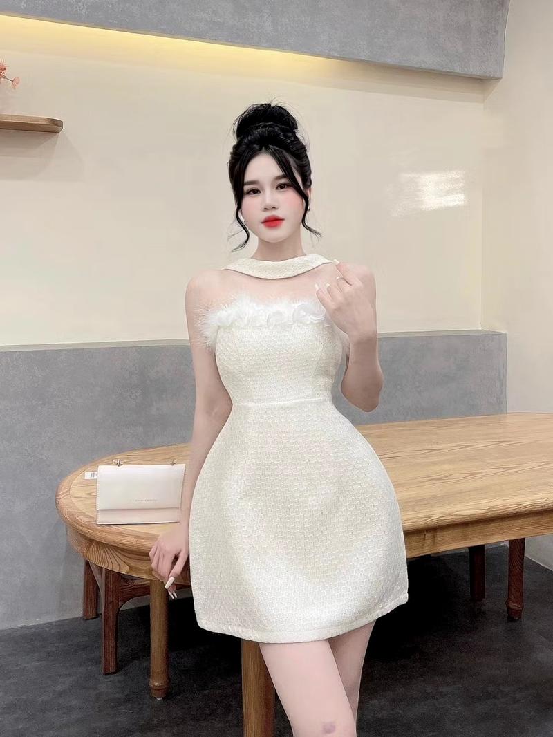Product Introduction of Đầm đi tiệc chất dạ phối lông vũ siêu sang phom đẹp dưới 55kg kèm ảnh thật 5