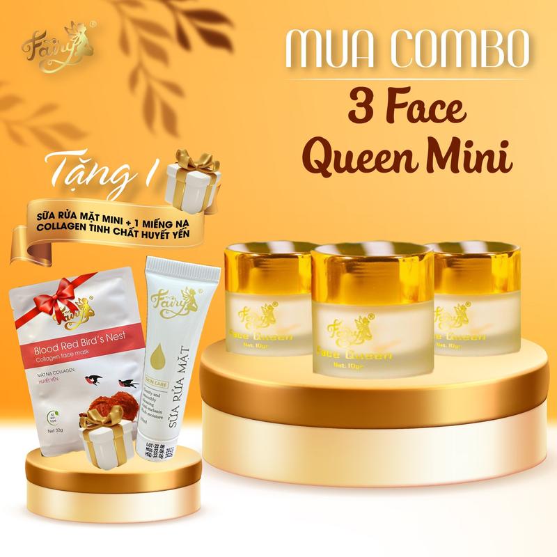 COMBO 3 FACE QUEEN Mini Kem Dưỡng Da Tặng 1 Miếng Nạ Huyết Yến + 1 tuýp Sữa Rửa Mặt mini Kem Face