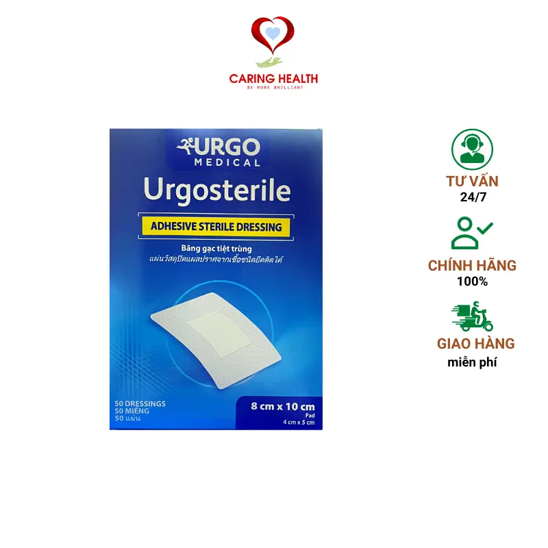 [Mẫu mới] Băng keo có gạc vô trùng, băng cá nhân bảng lớn Urgo Sterile/Urgosterile 50x70mm, 80x100mm, 100x100mm