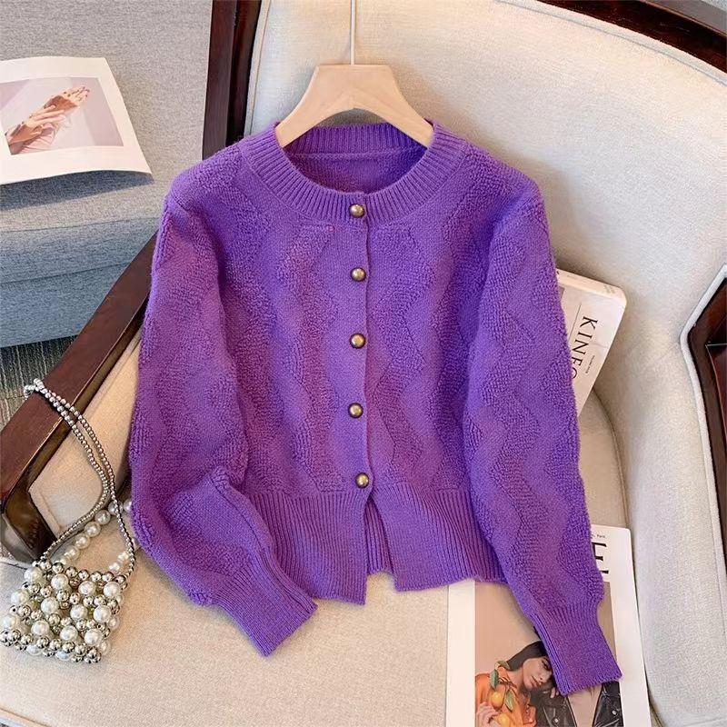 Áo Len Cardigan, Phong Cách Châu Âu, Thanh Lịch, Một Hàng Cúc, Cổ Tròn, Dành Cho Nữ, Thích Hợp Cho Mùa Thu Và Mùa Đông, Chất Liệu Mềm Mại Và Dẻo Dai, Phong Cách Phương Tây, Trẻ Trung, Áo Dệt Kim, Thời Trang Women Top 0