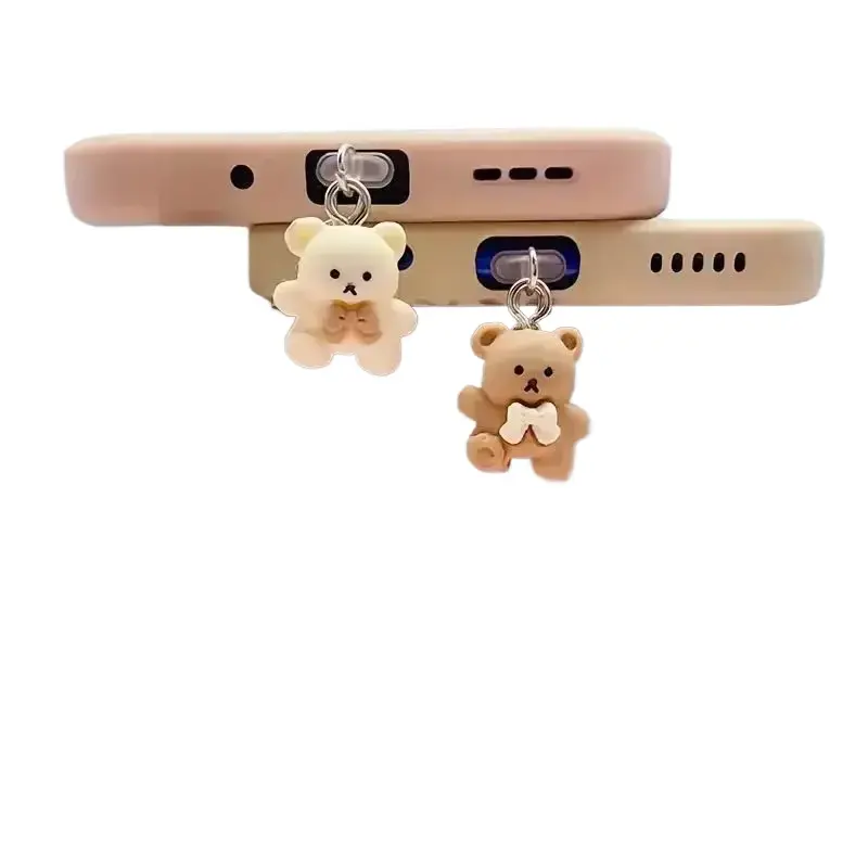 Mobile phone dust plug pendant with new teddy bear accessory decoration, suitable for iPhone Type-C Android port