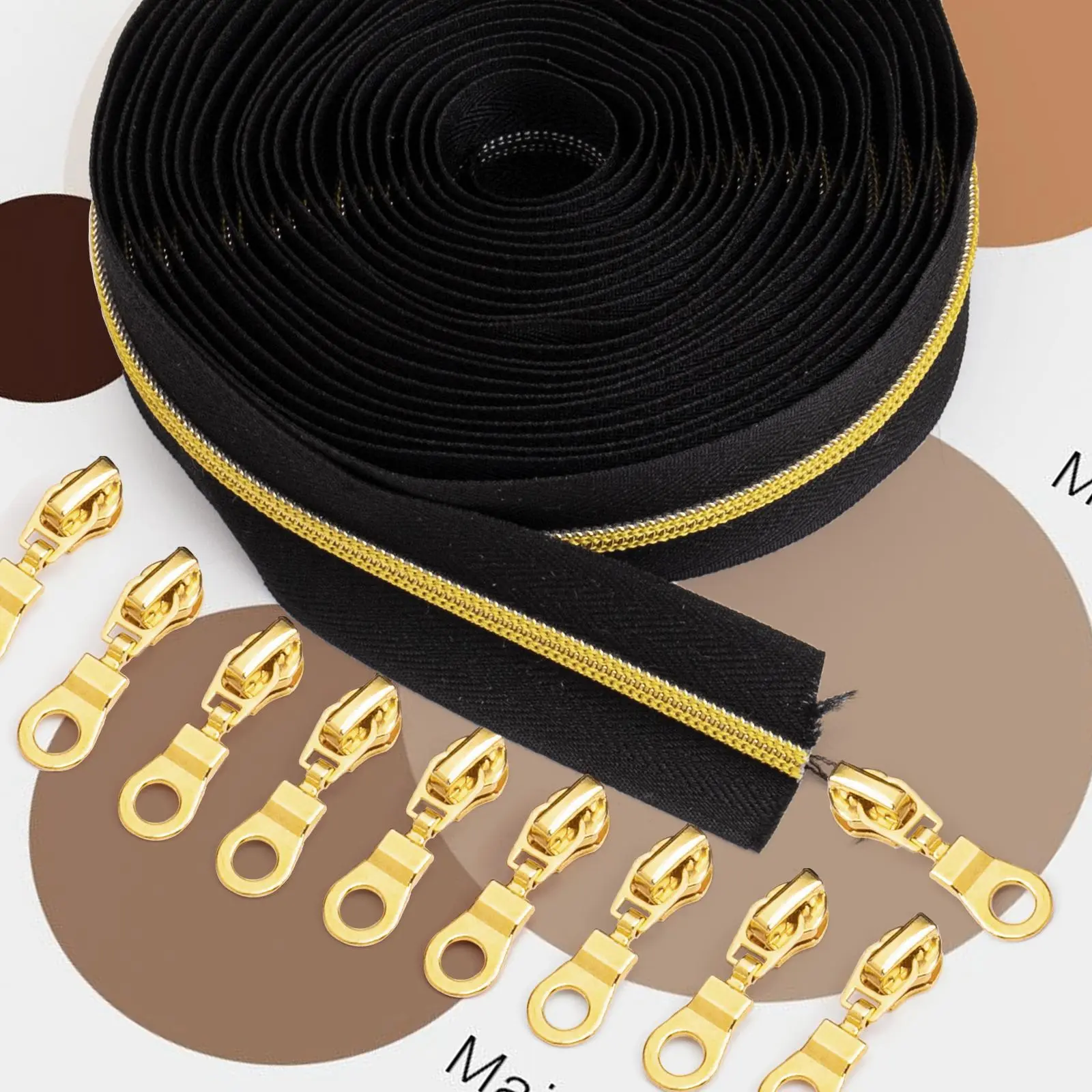 Nylon Zipper with 10pcs Slider, 1 Set Zipper Tape with 10pcs Zipper Pull, Sewing Accessories for Clothes Bag Coat