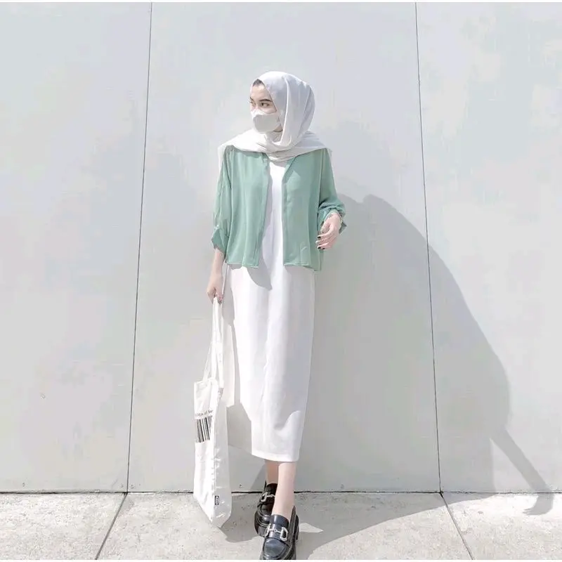 Setelan Ootd Wanita Hijab 3in1 Polos Ceruty Muslim