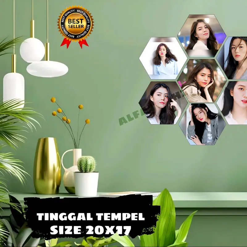 PAKET CETAK FOTO HEXAGONAL + BINGKAI ISI 7 PCS  Dipasang di Dinding kertas Paku 1