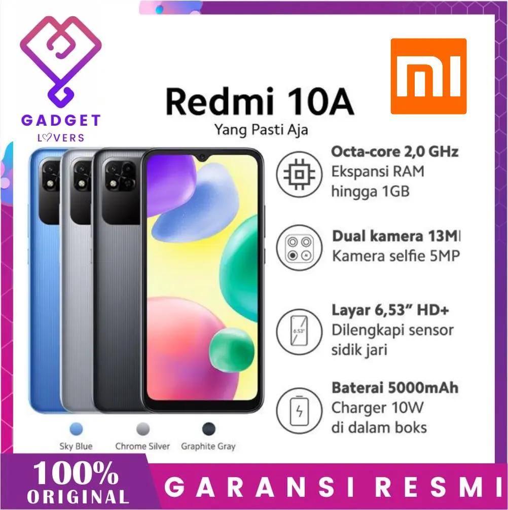 Handphone Xiaomi Redmi 10A 4GB + 64GB Garansi Resmi Xiaomi Indonesia