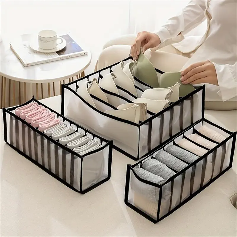 Foldable Mesh Drawer Storage Box, 5 Counts/set Underwear & Socks & Ties Storage Box, Breathable Storage Box for Home Bedroom Wardrobe, Bra 3