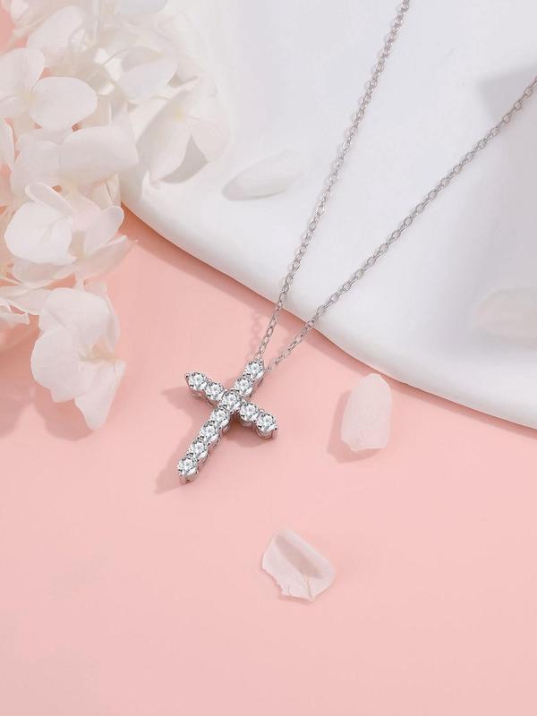 Rhinestone Decorated Cross Pendant Necklace for Women & Girls, Fashion Jewelry for Party, Daily Clothing Decor, Trendy All-match & Exquisite Jewelry for Birthday Gift 4