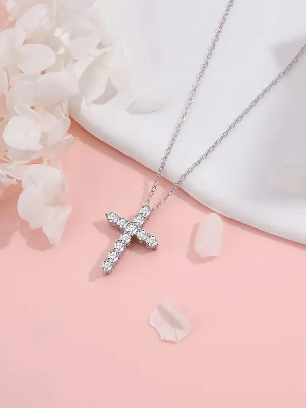 Rhinestone Decorated Cross Pendant Necklace for Women & Girls, Fashion Jewelry for Party, Daily Clothing Decor, Trendy All-match & Exquisite Jewelry for Birthday Gift 4