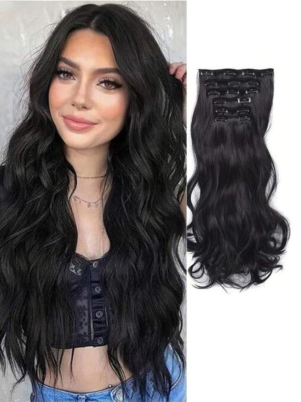 20 Inch Natural Long Curly Clip-in Hair Extensions, 6pcs Synthetic Wigs for Daily Use for Women, Trendy Matching Natural Wavy Wig Piece for Parties, Prom, Holiday Hair Accessories 1