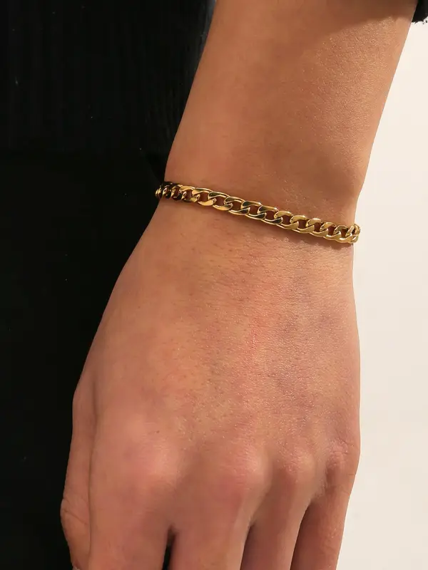 Simple Plain Stainless Steel Link Bracelet, Casual All-match Jewelry for Men's Gift, Female Classic Fashion Accessories for Daily Wear 3