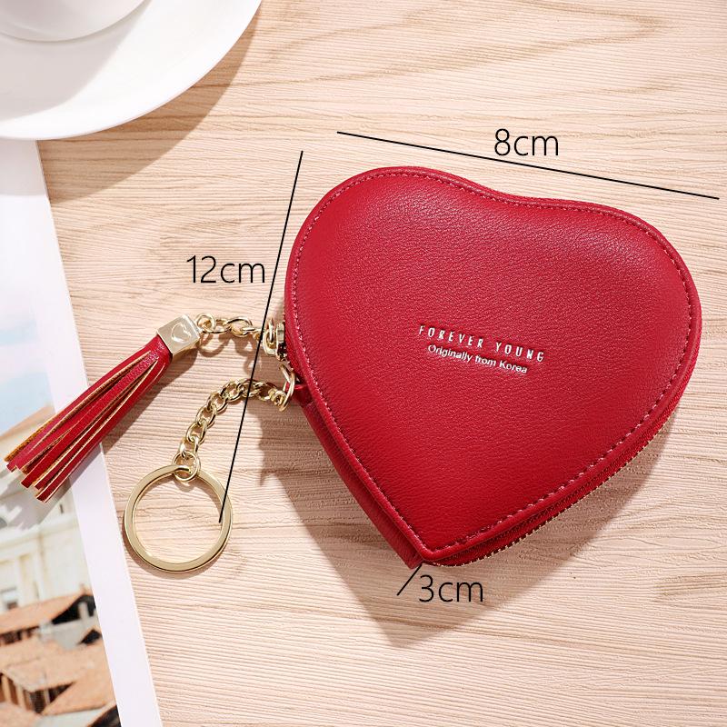 Product Introduction of Fashion heart-shaped female purse PU leather tassel mini clutch keychain coin purse 4