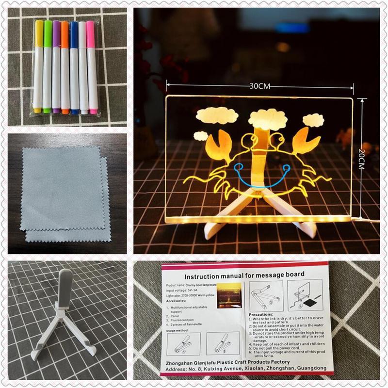 Diy Small Drawing Board with Light-Emitting Graffiti Dust-Free Led Children's Drawing Board Household Bracket with Light Handwriting Board 5
