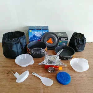 Paket alat masak camping kompor portabel gas hicook dan cooking set nesting DS-200