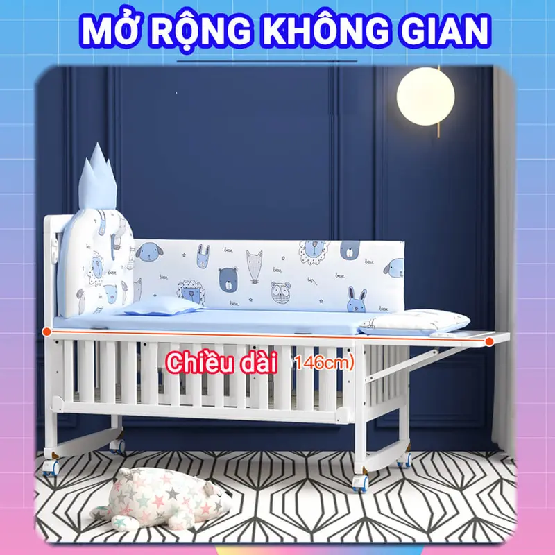 Nôi Em Bé S318 Hatato phủ 3 lớp sơn trắng dùng cho bé từ 0-4 tuổi có thể làm nôi cho trẻ sơ sinh 6