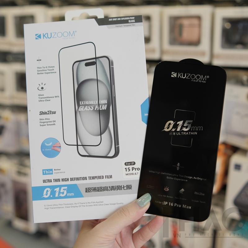 Miếng Dán Màn Hình Kính Cường Lực Kuzoom Siêu Mỏng 0.15mm Dành Cho iPhone - Bảo Vệ Tối Đa Chống Va Đập Và Trầy Xước - Kem, Phụ Kiện