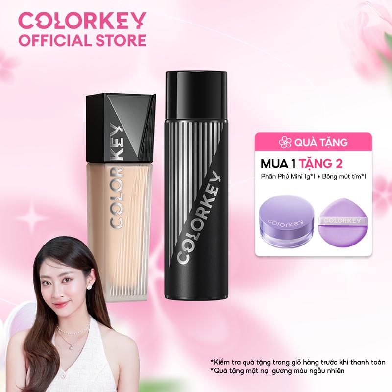 [DEAL HOT] COMBO 2 MÓN Kem nền + Xịt khoá COLORKEY - Kem nền Long Lasting Flawless Liquid Foundation và Xịt khóa make up Airy Soft Matte