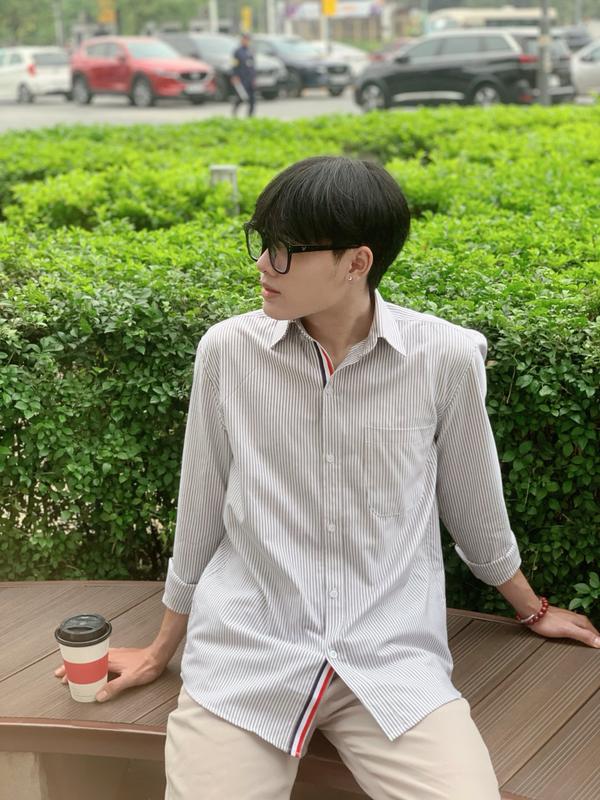 Áo Sơ Mi Power Kẻ Sọc Tay Dài Vải Cotton Cao Cấp phong cách Hàn Quốc ( Mã N02) Nam Menswear Dài Tay Màu Xám