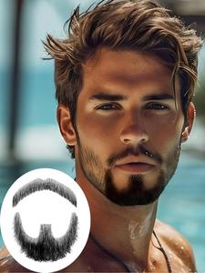 Men's Realistic Full Hand Tied Goatee False Beards, Invisible Fake Mustache for Halloween Dressing, Men Makeup Entertainment/Drama/Party/Movie Prop