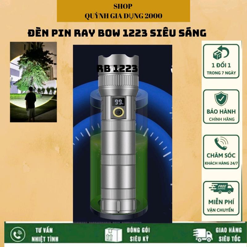  Đèn pin cầm tay siêu sáng RAY BOW 1223 và    rb 1125 chiếu xa dài 26cm chiêu zoom xa gần có thể sạc ngược plastic chạy bằng pin 