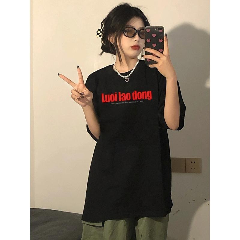 Áo Phông Cộc Tay Nam Nữ Cổ Tròn Cotton , Áo Thun Tay Lỡ Form Rộng Basic Oversize HANA- Lười Lao Động Vận chuyển 24 giờ 3