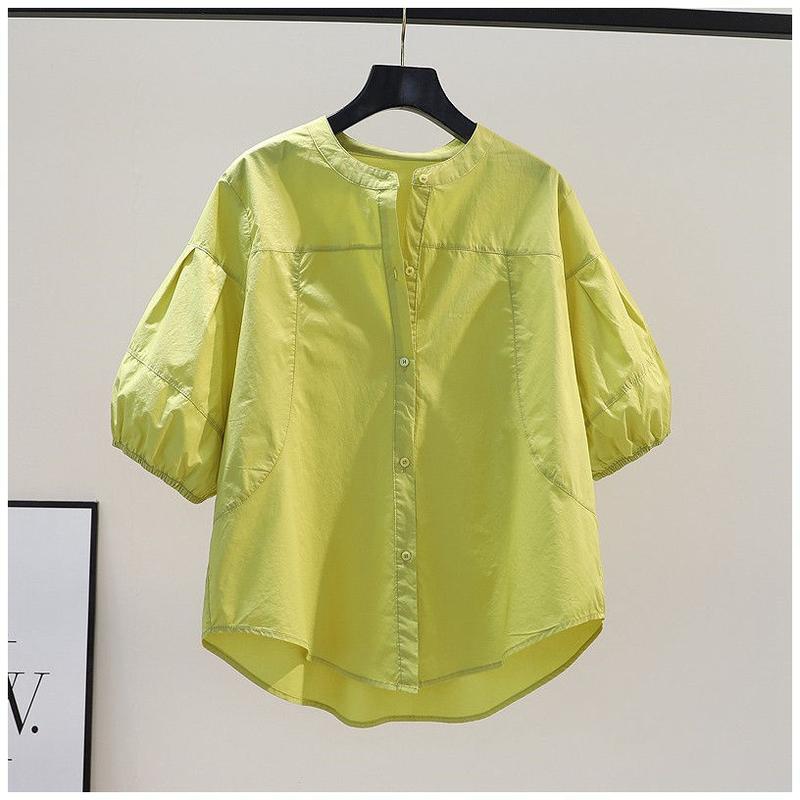 Product Introduction of Áo Sơ Mi Cho Nữ, Phong Cách Công Sở Thường Ngày Thiết Kế Trơn Tay Phồng, Thanh Lịch, Áo Thường Ngày Dáng Rộng Thời Trang Gấp Bất Đối Xứng Hàng Mới Về Mùa Hè, Phong Cách Thanh Lịch, 2024 1