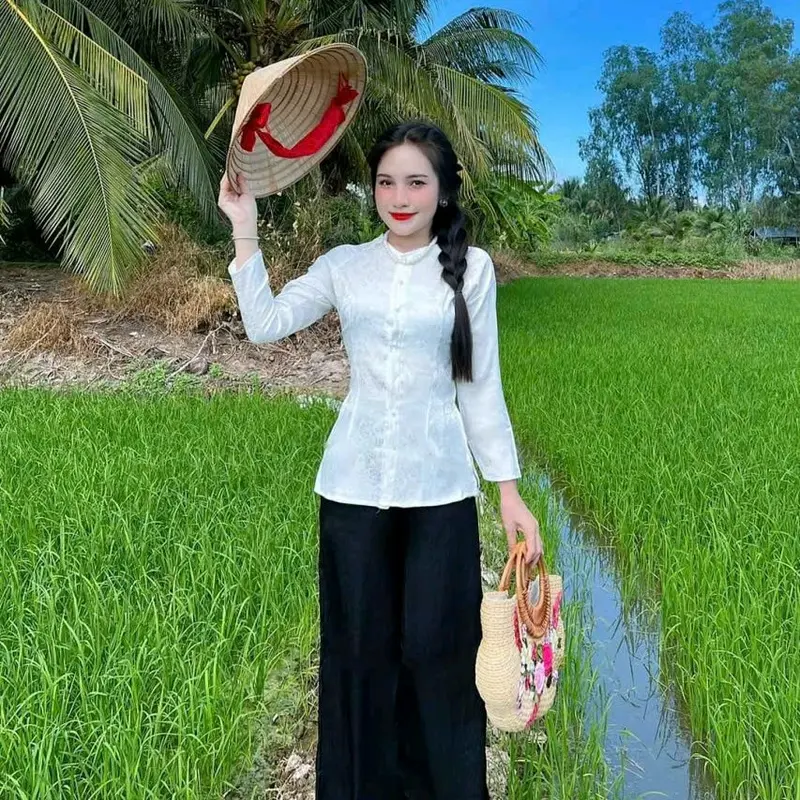 Áo Bà Ba Nữ Mặc Tết, Áo Bà Ba Gấm Chất liệu Gấm Mềm Mại Phom Dáng Đẹp Trẻ Trung Năng Động 4