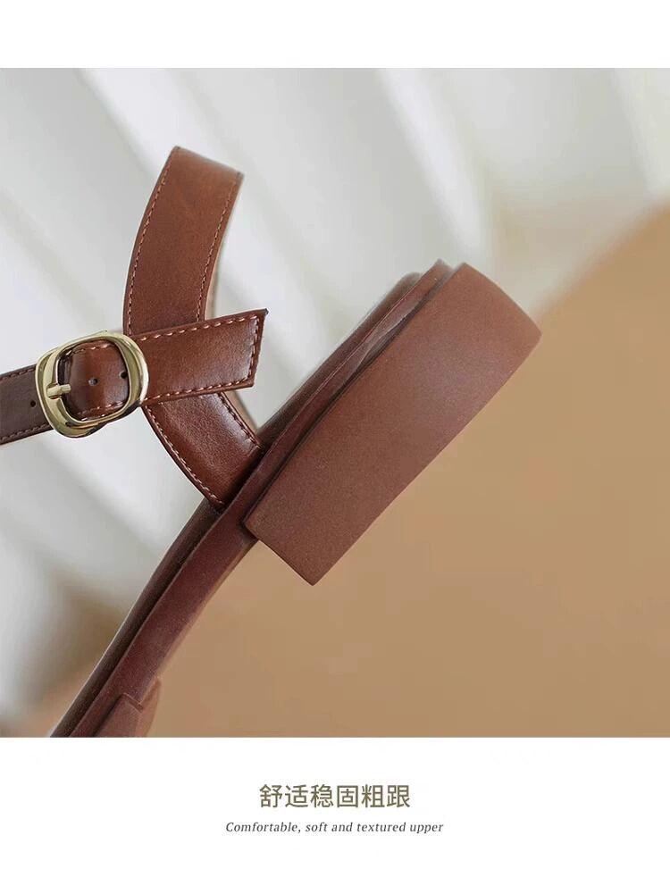 Product Introduction of Soft bottom low heel real leather flat bottom Roman style sandals for Women large size slip-on summer shoes comfortable 7