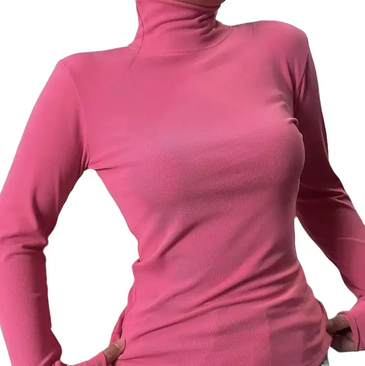 Áo ủ da cổ cao tay dài cho nữ, vải thun gân tăm co giãn thoải mái - Voi - Women