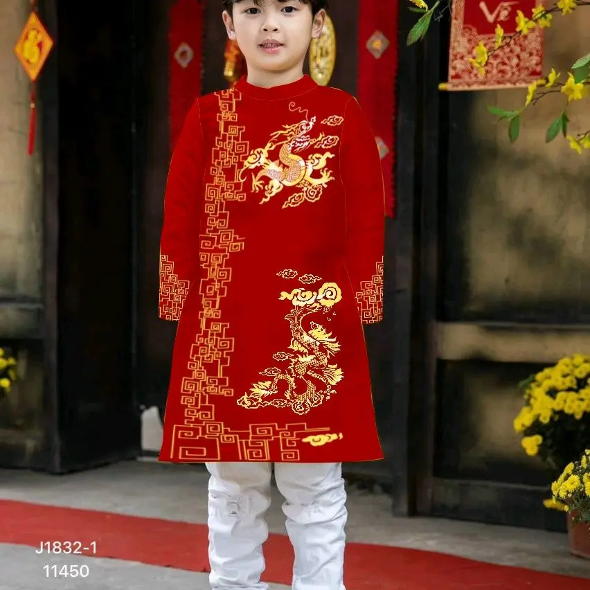 áo dài cách tân bé trai chất liệu vải gấm thượng Hải. Lưu ý không kèm quần