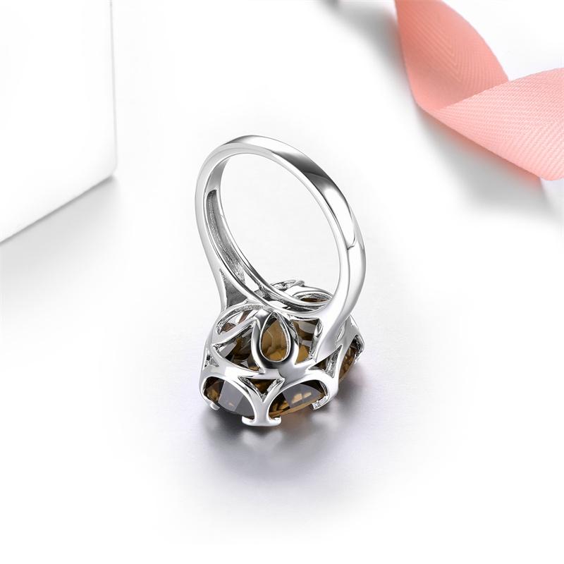 Product Introduction of Natural Smoky Quartz Solid Sterling Silver Women Rings 11 Carats Brown Crystal Classic Simple Style Mother's Day Birthday Gifts US Size 8 3