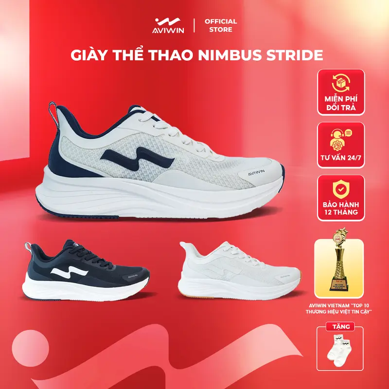 [AVIWIN VIỆT NAM][GIÀY THỂ THAO SNEAKER][NÂNG 1 SIZE] Giày sneaker thể thao chạy bộ chính hãng Aviwin NIMBUS STRIDE siêu nhẹ, êm ái, đàn hồi cao phù hợp cho nam cả nữ - Nâng lên 1 Size 0